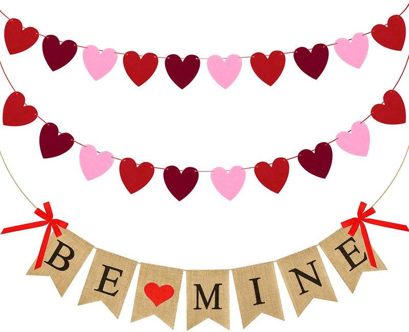 Aodaer Valentines Day Burlap Banner BE Mine Hanging Banner Felt Heart Garland Banner Valentine Ornaments for Wedding Anniversary Day Party Supplies and Home Decor Home & Garden > Decor > Seasonal & Holiday Decorations Aodaer BE MINE  