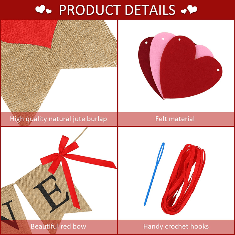Aodaer Valentines Day Burlap Banner BE Mine Hanging Banner Felt Heart Garland Banner Valentine Ornaments for Wedding Anniversary Day Party Supplies and Home Decor Home & Garden > Decor > Seasonal & Holiday Decorations Aodaer   