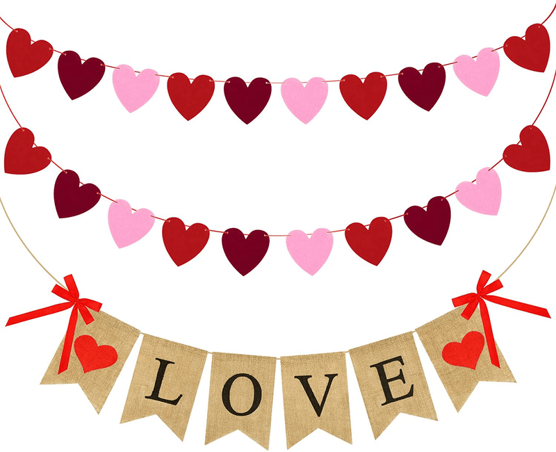 Aodaer Valentines Day Burlap Banner BE Mine Hanging Banner Felt Heart Garland Banner Valentine Ornaments for Wedding Anniversary Day Party Supplies and Home Decor Home & Garden > Decor > Seasonal & Holiday Decorations Aodaer LOVE  