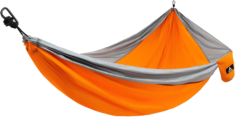 Aodoer Camping Hammock - Travel Hammock with 2 Tree Straps, Single Hammock, Durable Nylon Parachute Portable Hammock for Outdoor, Hiking, Backpacking, Yard (Black & Grey)