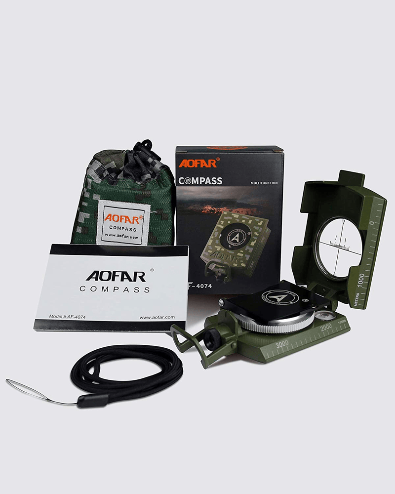 AOFAR AF-4074 Military Compass for Hiking,Lensatic Sighting Waterproof,Durable,Inclinometer for Camping,Boy Scount,Geology Activities Boating Sporting Goods > Outdoor Recreation > Camping & Hiking > Camping Tools AOFAR   