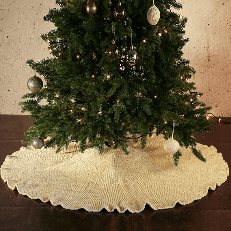 AOFEITE Ruffled Christmas Tree Skirt 48 inches Large, Christmas Tree Decoration 6 to 8ft Tall Trees Suitable, Farmhouse Rustic Festive Xmas Holiday Décor Ivory