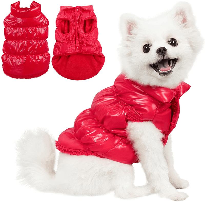 AOFITEE Winter Dog Coat Waterproof Windproof Fleece Puppy Vest, Warm Padded Dogs down Jacket, Lightweight Outdoor Pet Snowsuit Apparel Cold Weather Clothes for Small and Medium Dogs Animals & Pet Supplies > Pet Supplies > Dog Supplies > Dog Apparel AOFITEE Red Chest: 17.7", Back Length: 13" 