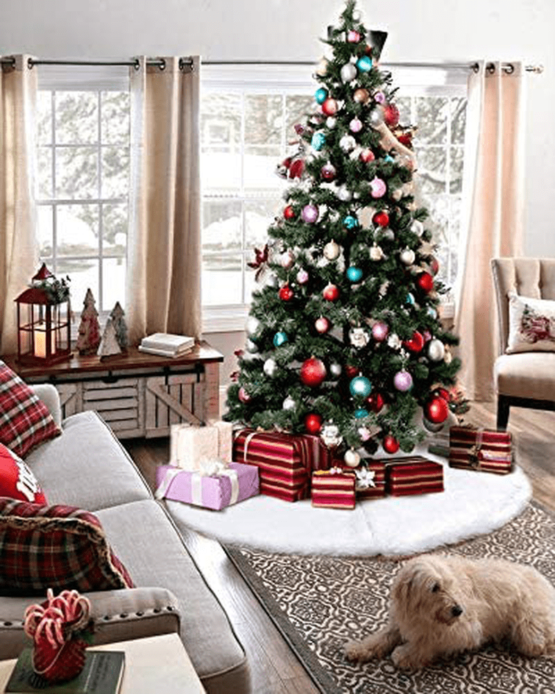 AOGU 48 Inch Faux Fur Christmas Tree Skirt White Plush Skirt for Merry Christmas Party Christmas Tree Decoration Home & Garden > Decor > Seasonal & Holiday Decorations > Christmas Tree Skirts AOGU   