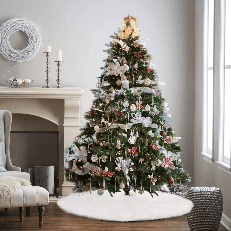 AOGU 48 Inch Faux Fur Christmas Tree Skirt White Plush Skirt for Merry Christmas Party Christmas Tree Decoration Home & Garden > Decor > Seasonal & Holiday Decorations& Garden > Decor > Seasonal & Holiday Decorations AOGU   