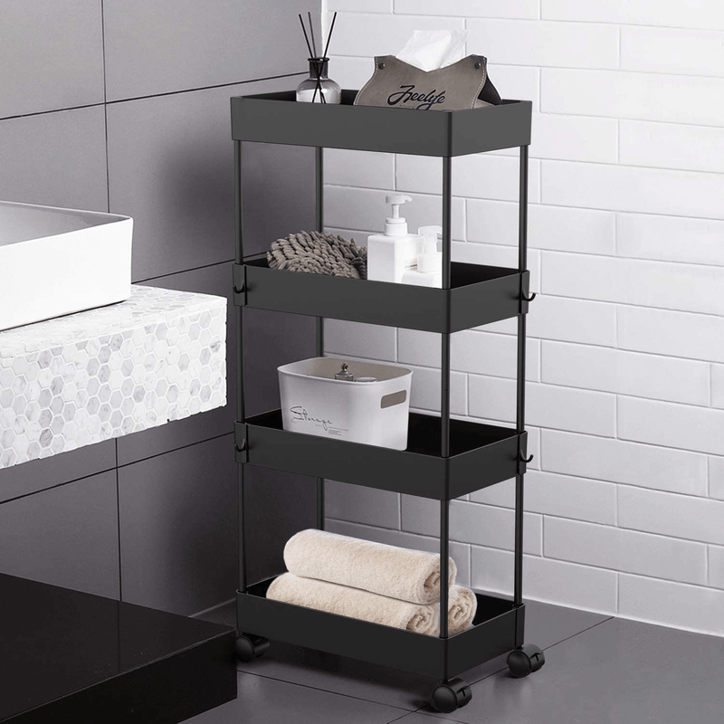 AOJIA 4 Tier Slide Out Storage Cart, Bathroom Storage Organizer Rolling Utility Cart, Bathroom Storage Cart with Wheels (Black) Home & Garden > Household Supplies > Storage & Organization Aojia Black  
