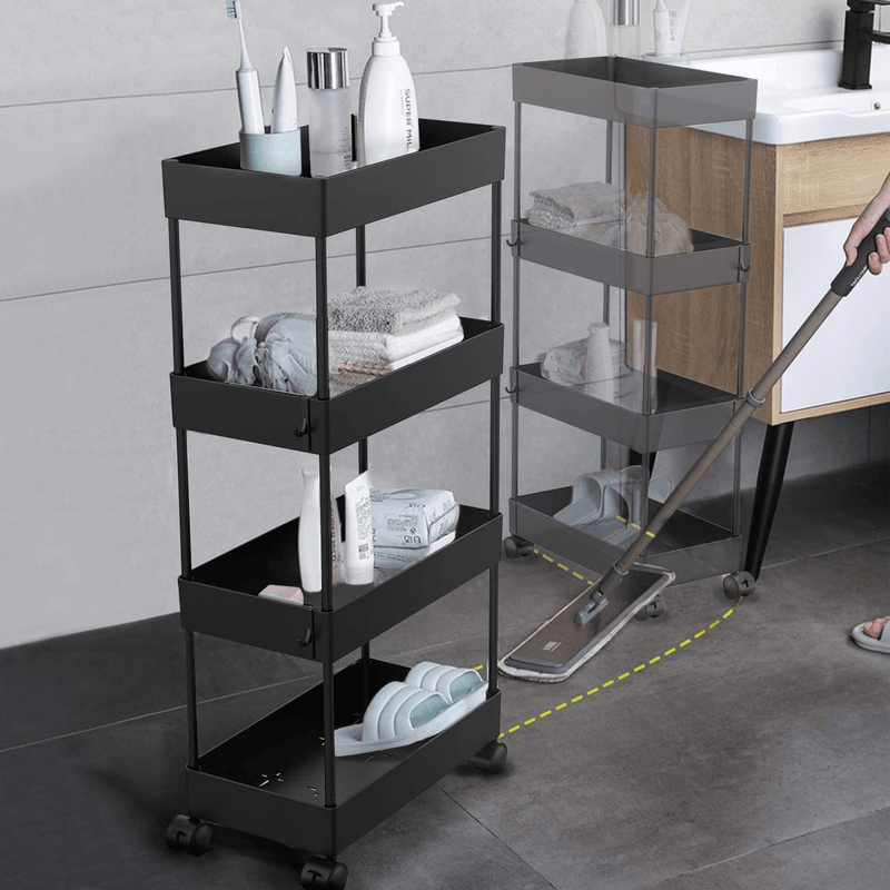 AOJIA 4 Tier Slide Out Storage Cart, Bathroom Storage Organizer Rolling Utility Cart, Bathroom Storage Cart with Wheels (Black) Home & Garden > Household Supplies > Storage & Organization Aojia   