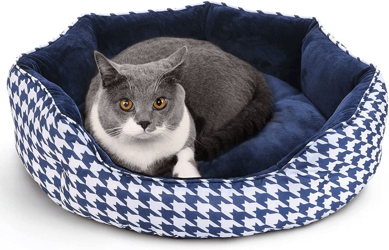 AOKCATS Cat Bed for Indoor Cats, round Double Sided Pet Bed for Small Dogs Kittens, Self Warming Super Soft Calming Small Dogs Flannel Sofa Bed, Machine Washable, Non-Slip Animals & Pet Supplies > Pet Supplies > Cat Supplies > Cat Beds AOKCATS Navy Blue Small (Pack of 1) 