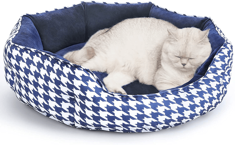 AOKCATS Cat Bed for Indoor Cats, round Double Sided Pet Bed for Small Dogs Kittens, Self Warming Super Soft Calming Small Dogs Flannel Sofa Bed, Machine Washable, Non-Slip Animals & Pet Supplies > Pet Supplies > Cat Supplies > Cat Beds AOKCATS Navy Blue Medium (Pack of 1) 