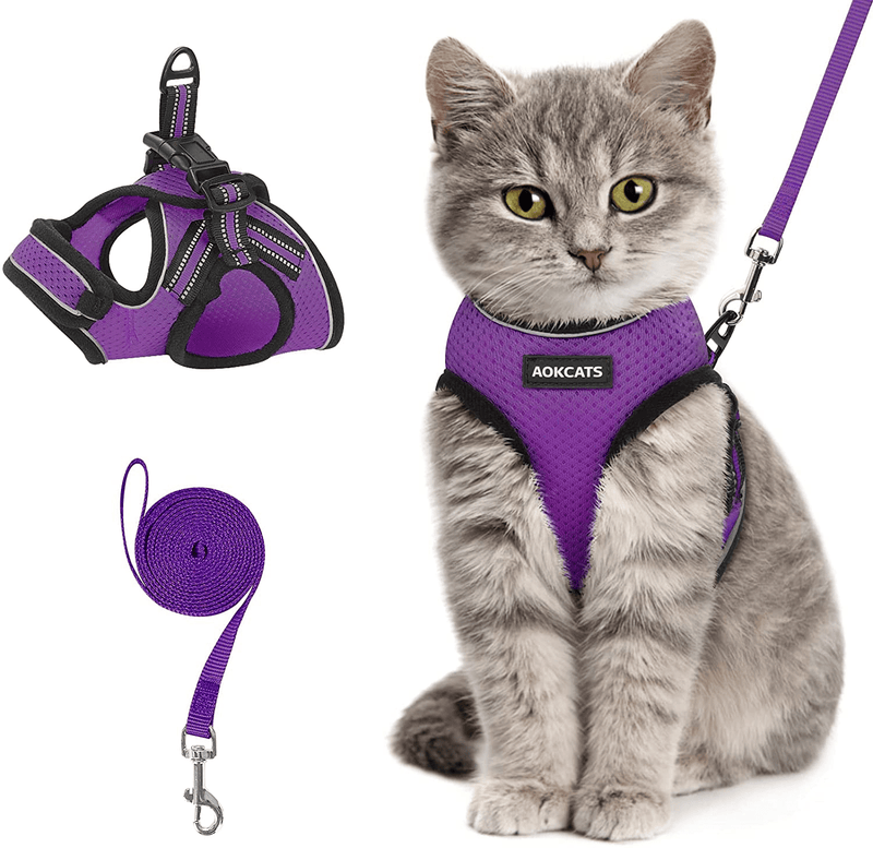 AOKCATS Cat Harness and Leash for Walking Escape Proof, Soft Adjustable Cat Leash and Harness Set with Reflective Strip & Hook and Loop Cat Vest Harness and Leash for Cats Kitten Small Pet Animals & Pet Supplies > Pet Supplies > Cat Supplies > Cat Apparel AOKCATS Purple Medium (Pack of 1) 