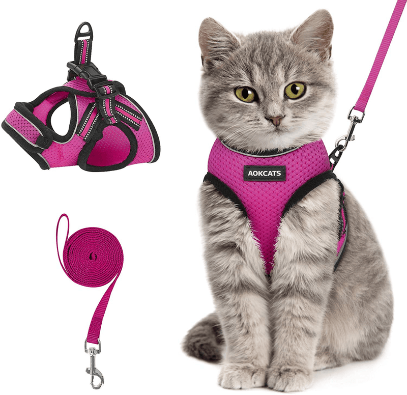 AOKCATS Cat Harness and Leash for Walking Escape Proof, Soft Adjustable Cat Leash and Harness Set with Reflective Strip & Hook and Loop Cat Vest Harness and Leash for Cats Kitten Small Pet Animals & Pet Supplies > Pet Supplies > Cat Supplies > Cat Apparel AOKCATS Rose Red Medium (Pack of 1) 