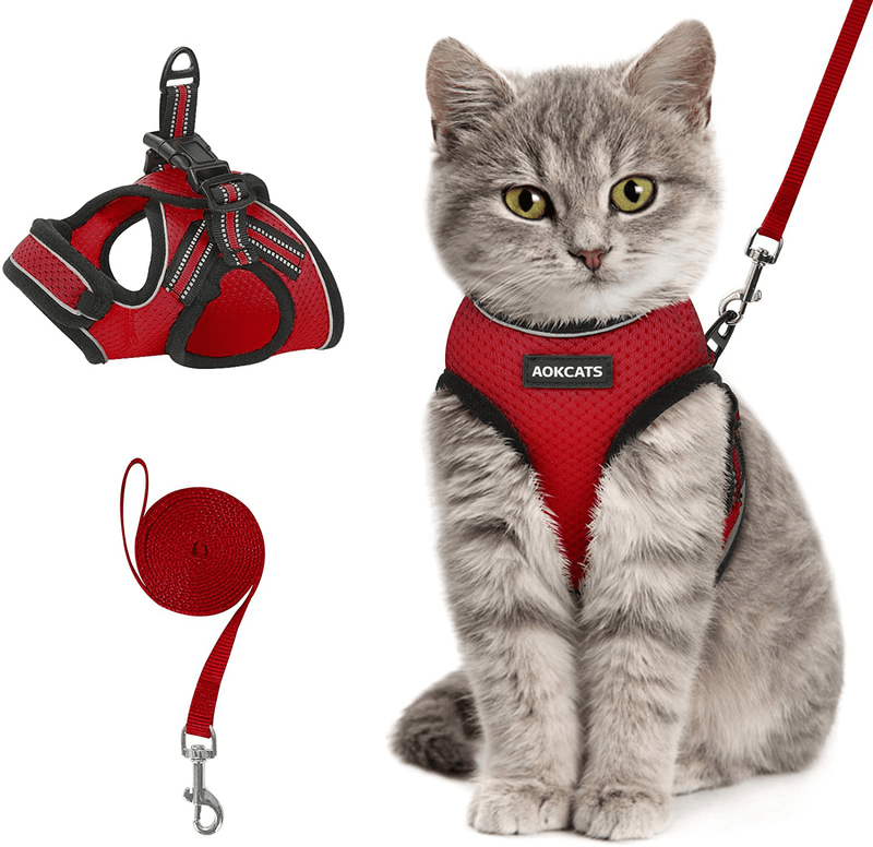 AOKCATS Cat Harness and Leash for Walking Escape Proof, Soft Adjustable Cat Leash and Harness Set with Reflective Strip & Hook and Loop Cat Vest Harness and Leash for Cats Kitten Small Pet Animals & Pet Supplies > Pet Supplies > Cat Supplies > Cat Apparel AOKCATS Red Medium (Pack of 1) 