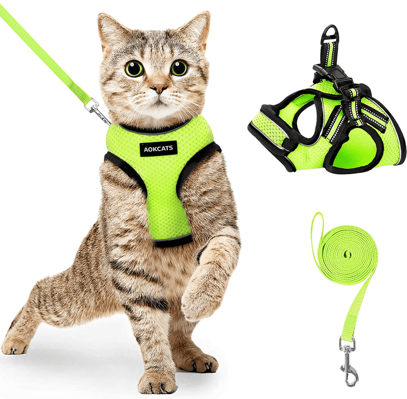 AOKCATS Cat Harness and Leash for Walking Escape Proof, Soft Adjustable Cat Leash and Harness Set with Reflective Strip & Hook and Loop Cat Vest Harness and Leash for Cats Kitten Small Pet Animals & Pet Supplies > Pet Supplies > Cat Supplies > Cat Apparel AOKCATS Green Small (Pack of 1) 