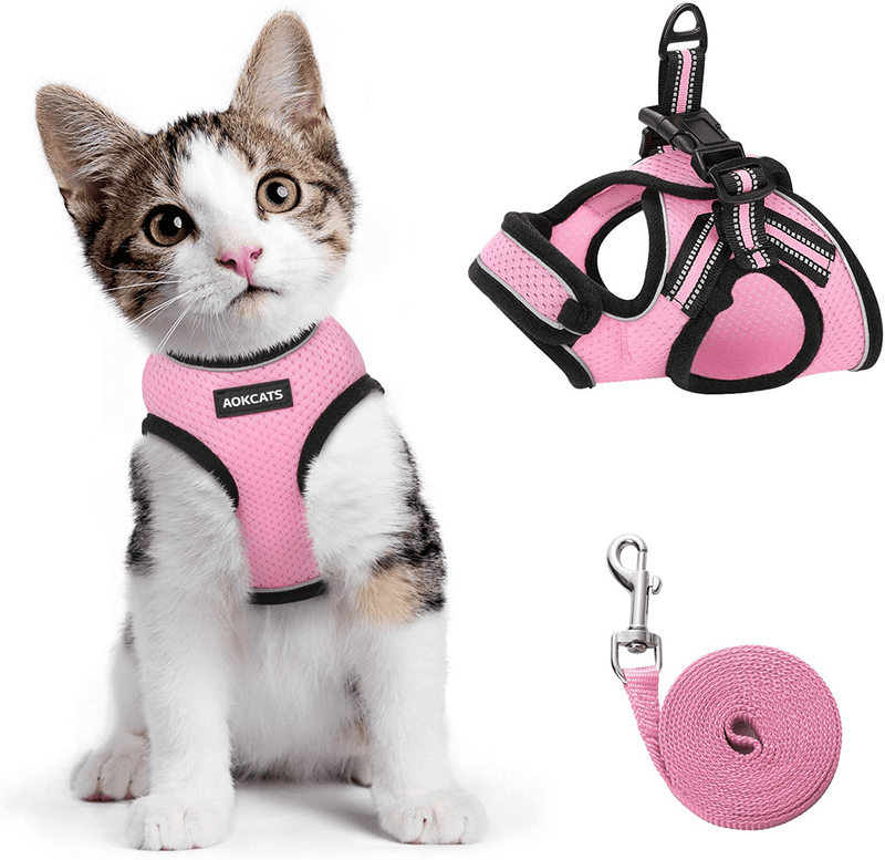 AOKCATS Cat Harness and Leash for Walking Escape Proof, Soft Adjustable Cat Leash and Harness Set with Reflective Strip & Hook and Loop Cat Vest Harness and Leash for Cats Kitten Small Pet Animals & Pet Supplies > Pet Supplies > Cat Supplies > Cat Apparel AOKCATS Pink Small (Pack of 1) 