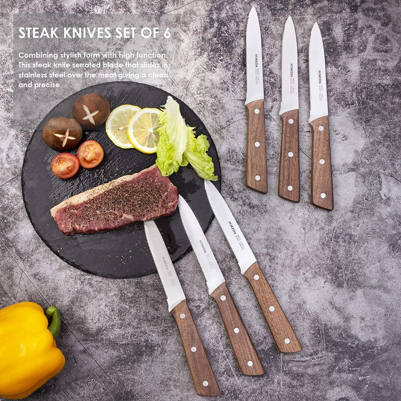 AOKEDA 15-Piece Kitchen Knife Set with Block, Upright Wood Base, Include Sharpener, Kitchen Shears (Ultra-Light Set)