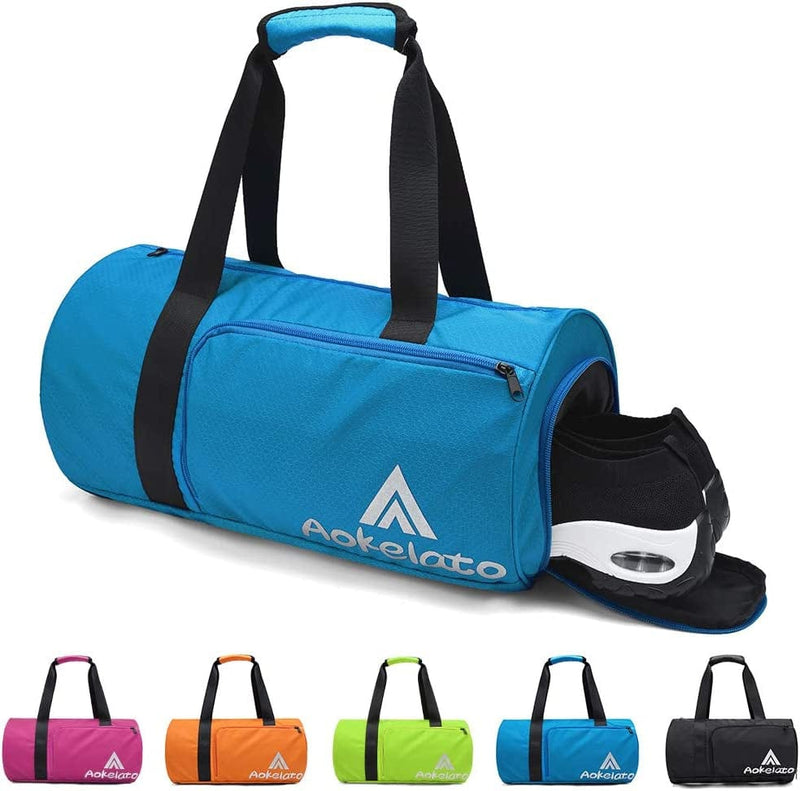 Aokelato Gym Bag,20L Small Sport Duffel Bag, with Shoes Compartment & Wet Pocket,Lightweight Waterproof Weekend Bag,Blue Mudium