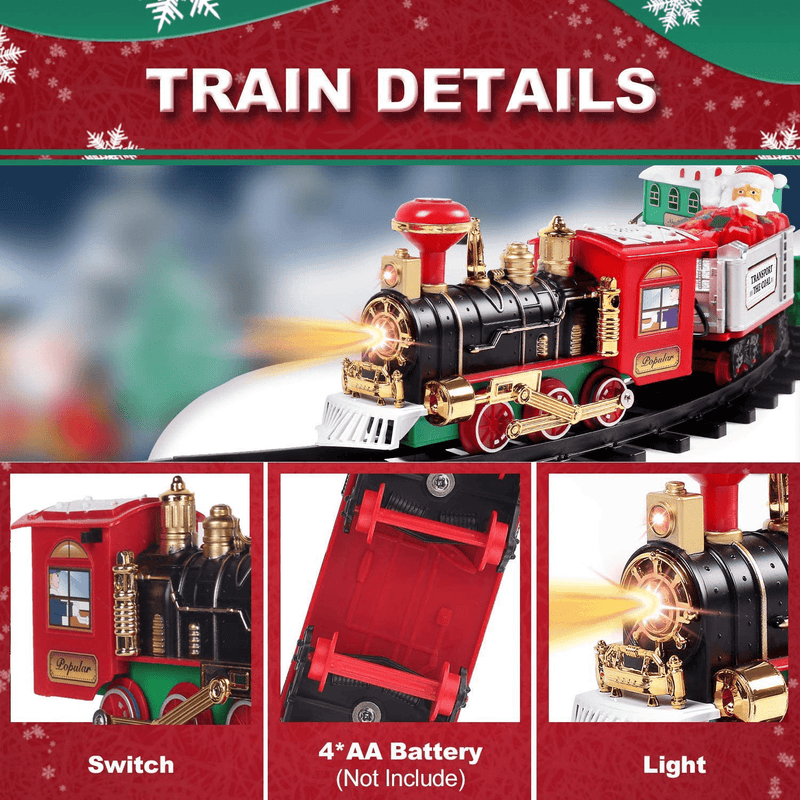 AOKESI Toy Train Set with Lights and Sounds - Christmas Train Set Around Tree - Electric Railway Train Set with Locomotive Engine, Cars and Tracks, Battery Operated Xmas Train Gift for Kids Boys Girls Home & Garden > Decor > Seasonal & Holiday Decorations > Christmas Tree Stands AOKESI   