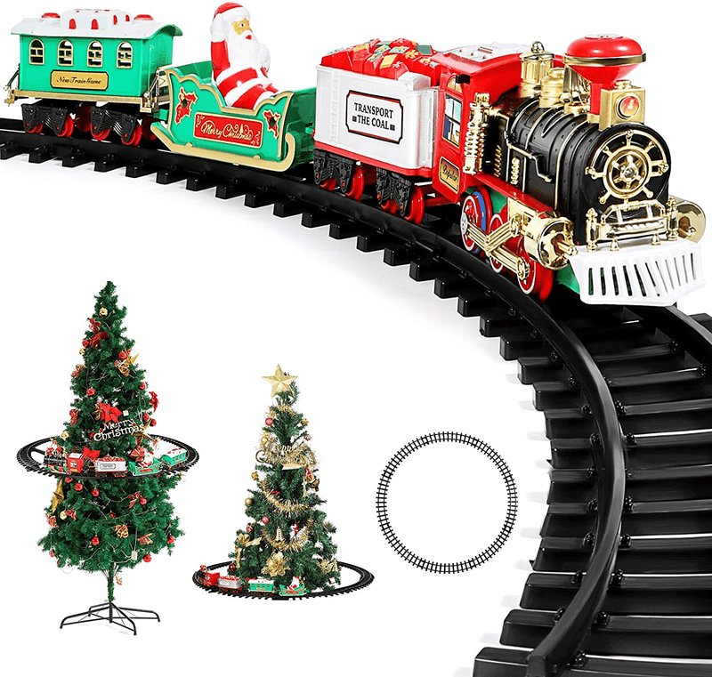 AOKESI Toy Train Set with Lights and Sounds - Christmas Train Set Around Tree - Electric Railway Train Set with Locomotive Engine, Cars and Tracks, Battery Operated Xmas Train Gift for Kids Boys Girls Home & Garden > Decor > Seasonal & Holiday Decorations > Christmas Tree Stands AOKESI Default Title  