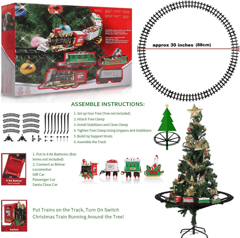 AOKESI Toy Train Set with Lights and Sounds - Christmas Train Set Around Tree - Electric Railway Train Set with Locomotive Engine, Cars and Tracks, Battery Operated Xmas Train Gift for Kids Boys Girls Home & Garden > Decor > Seasonal & Holiday Decorations > Christmas Tree Stands AOKESI   