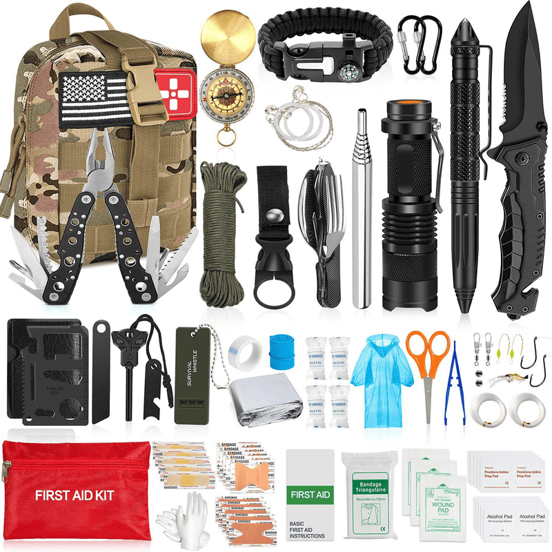 Aokiwo 200Pcs Emergency Survival Kit and First Aid Kit Professional Survival Gear SOS Emergency Tool with Molle Pouch for Camping Adventures Sporting Goods > Outdoor Recreation > Camping & Hiking > Camping Tools aokiwo Camouflage  