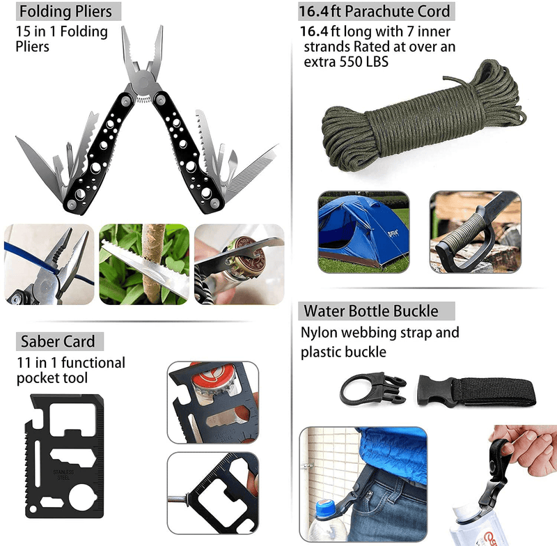 Aokiwo 200Pcs Emergency Survival Kit and First Aid Kit Professional Survival Gear SOS Emergency Tool with Molle Pouch for Camping Adventures Sporting Goods > Outdoor Recreation > Camping & Hiking > Camping Tools aokiwo   