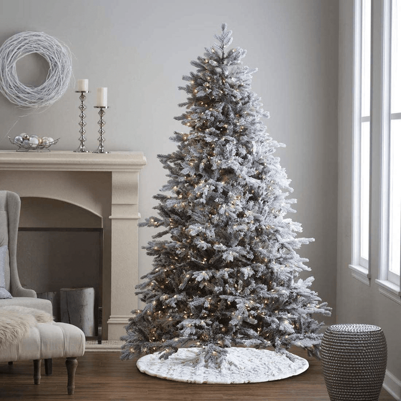 Aophire Christmas Tree Skirt,48 Inch White and Gold Tree Skirt,White Faux Fur with Gold Sequins Snowflake Xmas Tree Mat (White and Gold)