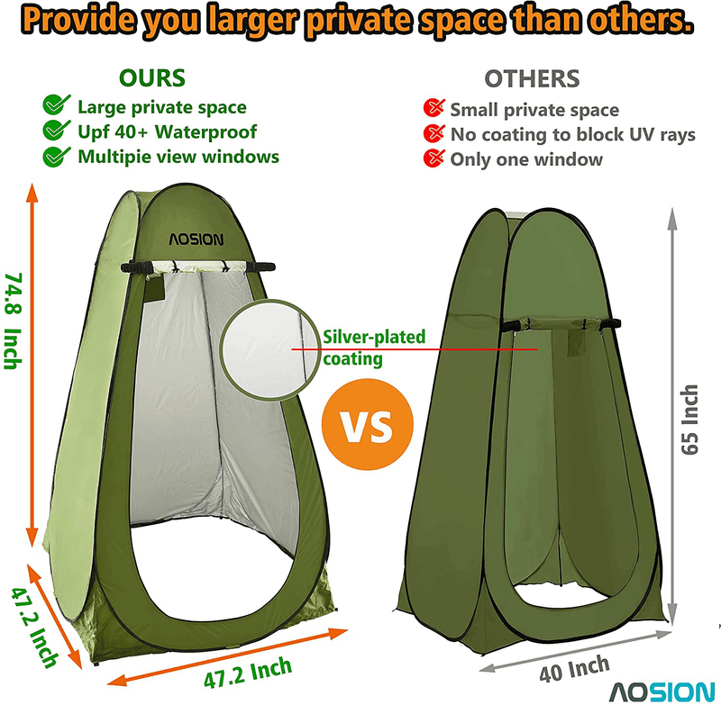 Aosion-Privacy Camping Shower Tent,Outdoor Pop up Changing Tent,Suitable for Camping Hiking Beach Portable Toilet Shower Bathroom,Easy to Folding with Carry Bag.