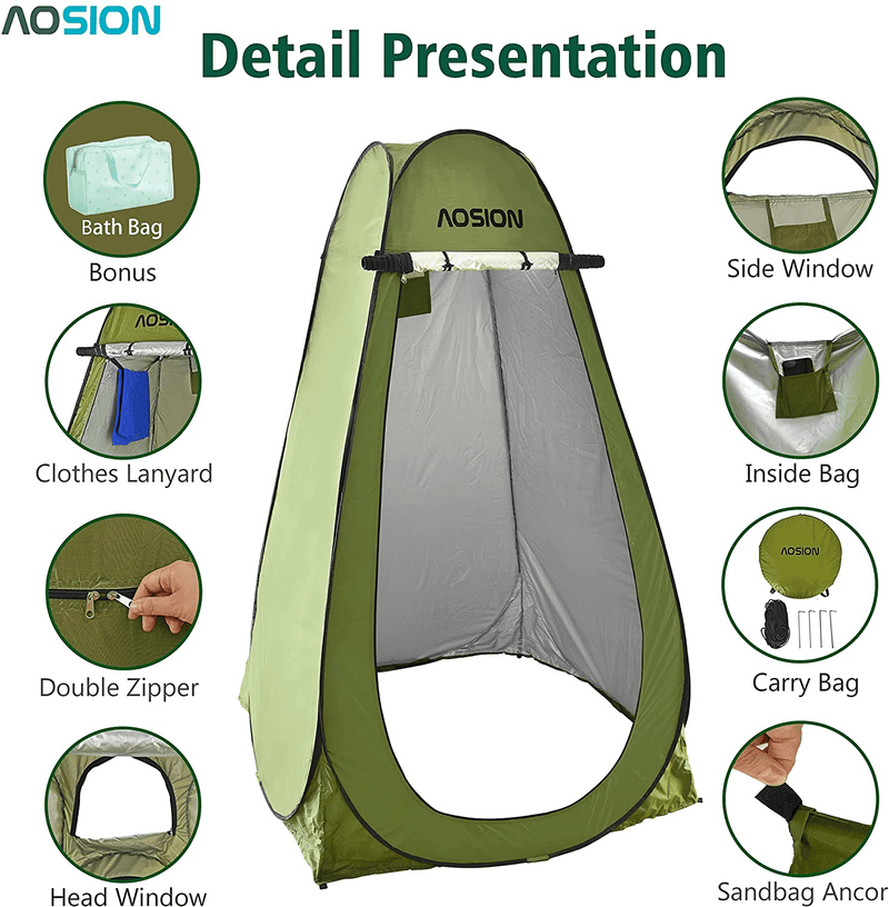 Aosion-Privacy Camping Shower Tent,Outdoor Pop up Changing Tent,Suitable for Camping Hiking Beach Portable Toilet Shower Bathroom,Easy to Folding with Carry Bag.
