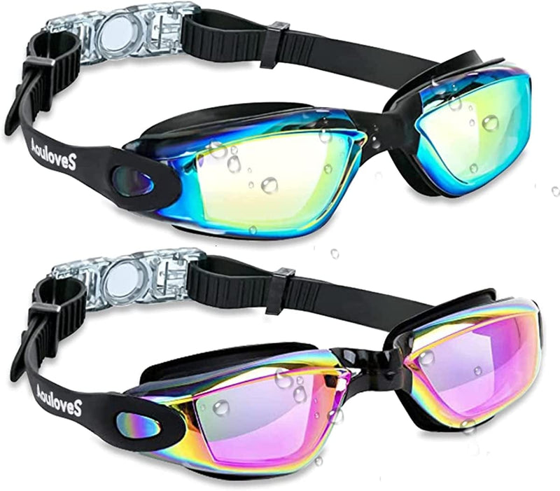 Aouloves Swim Goggles 2 Pack,Anti Fog No Leaking Clear Vision Water Pool Swimming Goggles for Adult Men Women Youth Sporting Goods > Outdoor Recreation > Boating & Water Sports > Swimming > Swim Goggles & Masks Hmp Aqua & Bright Rose  