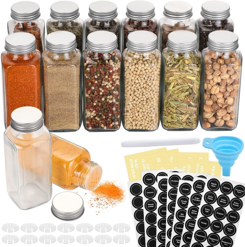 Aozita 14 Pcs Glass Spice Jars with Spice Labels - 8Oz Empty Square Spice Bottles - Shaker Lids and Airtight Metal Caps - Chalk Marker and Silicone Collapsible Funnel Included Home & Garden > Decor > Decorative Jars AOZITA 8 oz  