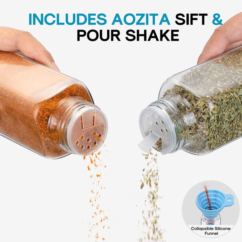 Aozita 14 Pcs Glass Spice Jars with Spice Labels - 8Oz Empty Square Spice Bottles - Shaker Lids and Airtight Metal Caps - Chalk Marker and Silicone Collapsible Funnel Included Home & Garden > Decor > Decorative Jars AOZITA   