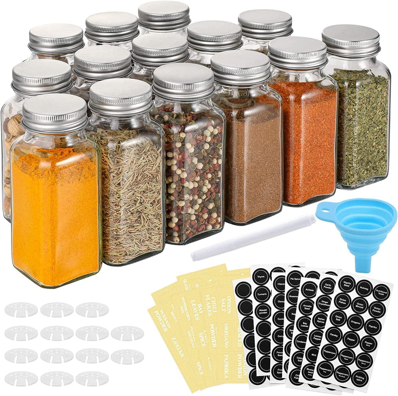 Aozita 14 Pcs Glass Spice Jars with Spice Labels - 8Oz Empty Square Spice Bottles - Shaker Lids and Airtight Metal Caps - Chalk Marker and Silicone Collapsible Funnel Included Home & Garden > Decor > Decorative Jars AOZITA 6 oz  
