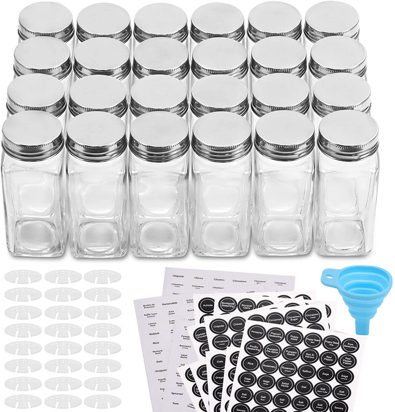 Aozita 24 Pcs Glass Spice Jars/Bottles - 4oz Empty Square Spice Containers with 810 Spice Labels - Shaker Lids and Airtight Metal Caps - Silicone Collapsible Funnel Included Home & Garden > Decor > Decorative Jars AOZITA Default Title  
