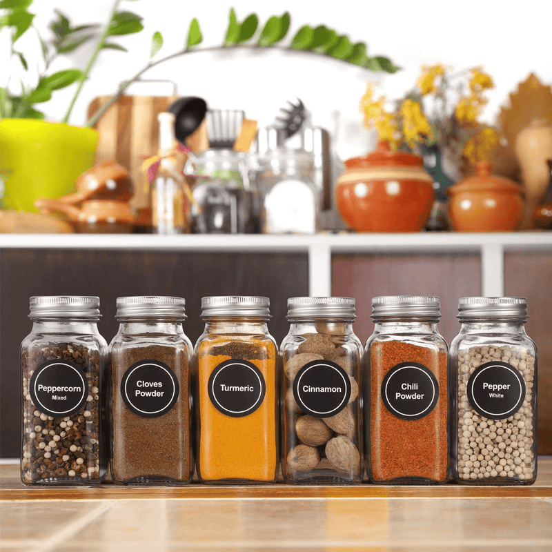 Aozita 24 Pcs Glass Spice Jars/Bottles - 4oz Empty Square Spice Containers with 810 Spice Labels - Shaker Lids and Airtight Metal Caps - Silicone Collapsible Funnel Included Home & Garden > Decor > Decorative Jars AOZITA   