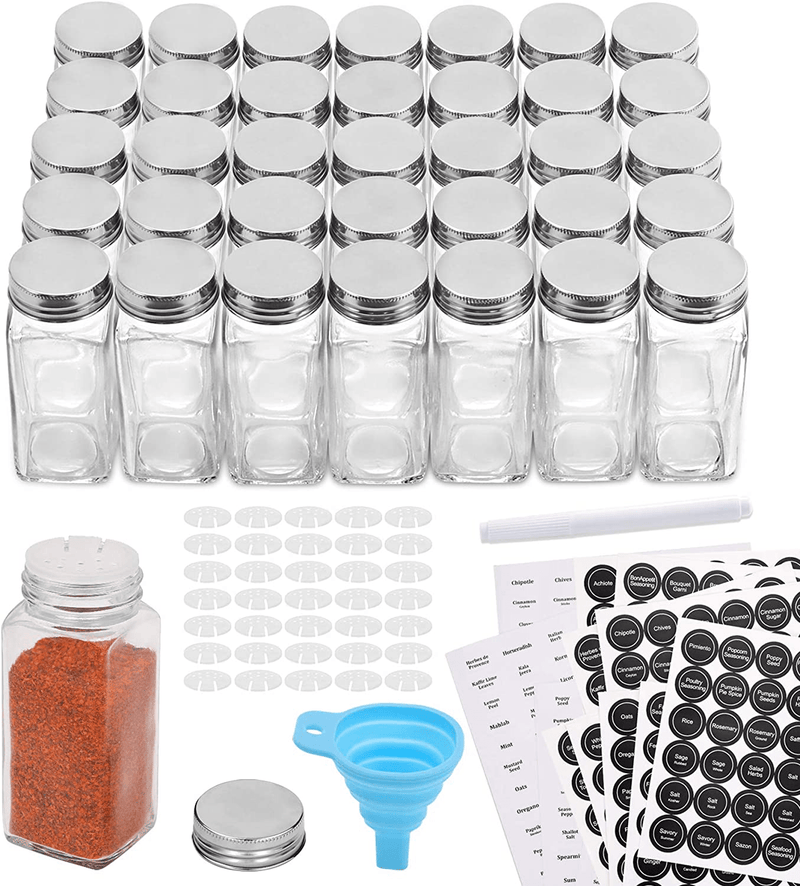 Aozita 36 Pcs Glass Spice Jars with 810 Spice Labels - 4oz Empty Square Spice Bottles - Shaker Lids and Airtight Metal Caps - Chalk Marker and Silicone Collapsible Funnel Included Home & Garden > Decor > Decorative Jars AOZITA Default Title  