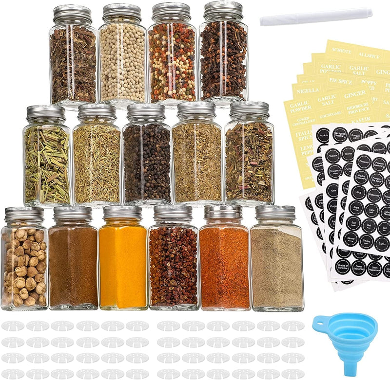 Aozita 48 Pcs Glass Spice Jars/Bottles - 4Oz Empty Square Spice Containers with Spice Labels - Shaker Lids and Airtight Metal Caps - Silicone Collapsible Funnel Included Home & Garden > Decor > Decorative Jars AOZITA   