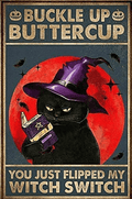 Aperiy Retro tin Plate Vintage tin Plate Buckle Butter Cup Black cat Witch Blood Moon Halloween Metal Sign Decoration 12x16 inch Arts & Entertainment > Party & Celebration > Party Supplies Aperiy Swin1017 12x16inch 