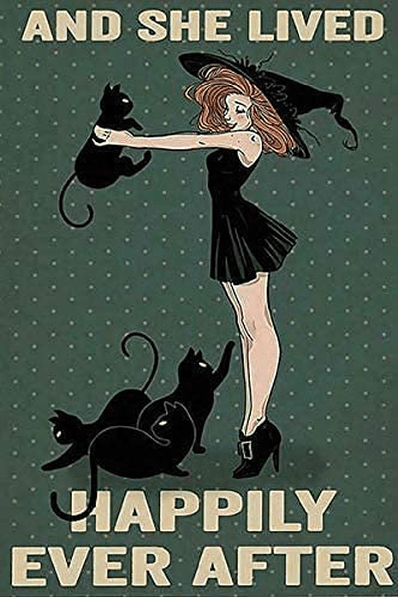 Aperiy Retro tin Plate Vintage tin Plate Buckle Butter Cup Black cat Witch Blood Moon Halloween Metal Sign Decoration 12x16 inch Arts & Entertainment > Party & Celebration > Party Supplies Aperiy Swin1003 12x16inch 