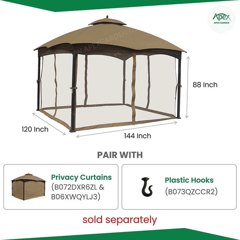 APEX GARDEN 10 Ft. X 12 Ft. Gazebo Replacement Mosquito Netting (Mosquito Net Only)