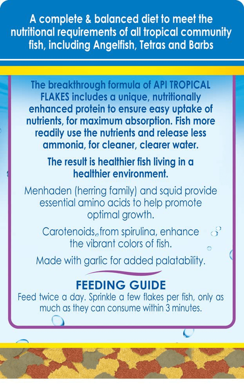 API FISH FOOD FLAKES, Formulated to help fish more readily use nutrients which means less waste and clean, clear water, Feed up to twice a day as much as they'll eat in 5 minutes Animals & Pet Supplies > Pet Supplies > Fish Supplies > Fish Food API   