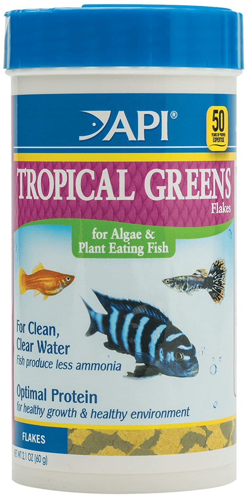 API FISH FOOD FLAKES, Formulated to help fish more readily use nutrients which means less waste and clean, clear water, Feed up to twice a day as much as they'll eat in 5 minutes Animals & Pet Supplies > Pet Supplies > Fish Supplies > Fish Food API Tropical Greens 2.1 Ounce (Pack of 1) 