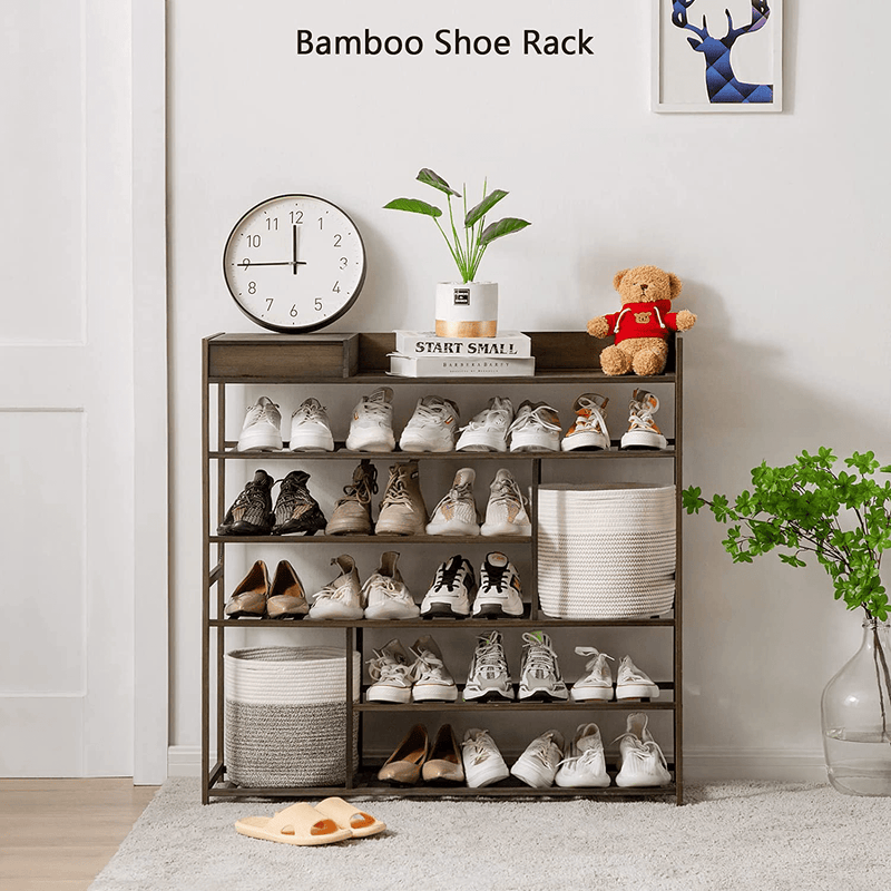 Apicizon 5-Tier Bamboo Shoe Rack for up to 25 Pairs, Shoe Organizer with Storage Shelf for Entryway, Storage Box Shoe Cabinet for Closet, Brown Furniture > Cabinets & Storage > Armoires & Wardrobes Apicizon   