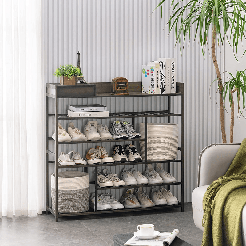 Apicizon 5-Tier Bamboo Shoe Rack for up to 25 Pairs, Shoe Organizer with Storage Shelf for Entryway, Storage Box Shoe Cabinet for Closet, Brown Furniture > Cabinets & Storage > Armoires & Wardrobes Apicizon   
