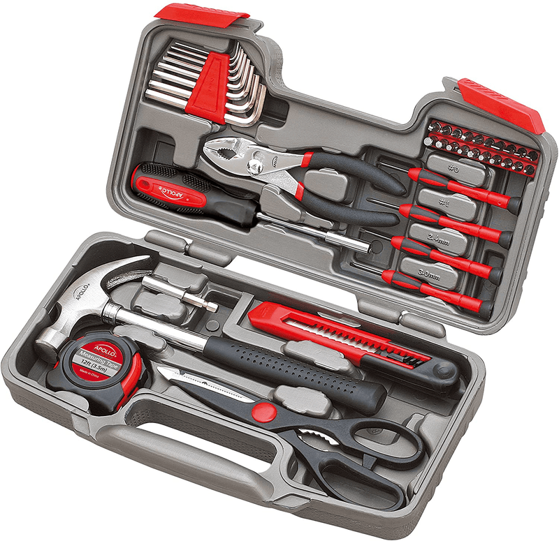 Apollo Tools DT9706 Original 39 Piece General Repair Hand Tool Set with Tool Box Storage Case , Red Hardware > Tools > Tool Sets Apollo Tools Red  