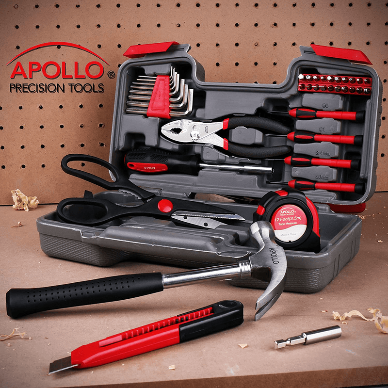 Apollo Tools DT9706 Original 39 Piece General Repair Hand Tool Set with Tool Box Storage Case , Red Hardware > Tools > Tool Sets Apollo Tools   