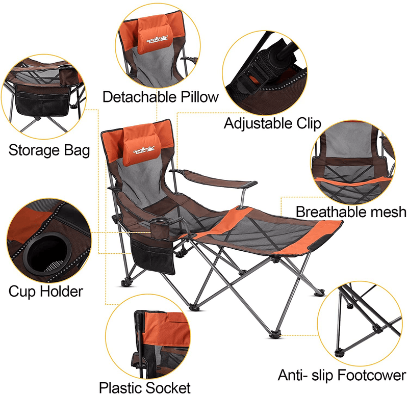 Apollo Walker Camping Chairs Beach Chairs Mesh Folding Reclining for Adults Portable Sun Chairs Adjustable Lightweight Outdoor Lounger with Carry Bag,For Fishing,Beach,Picnics