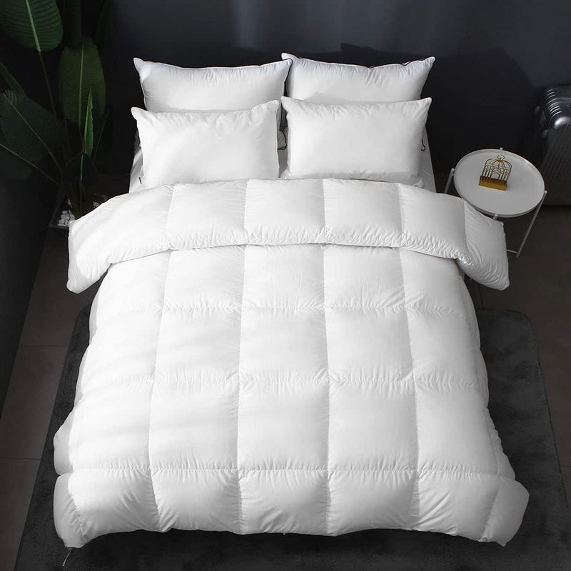 APSMILE All Season Goose Feather down Comforter King Size - Ultra-Soft 750 Fill-Power Hotel Collection Duvet Insert Fluffy Medium Warm Quilt Comforter with Corner Tabs(106X90, White)