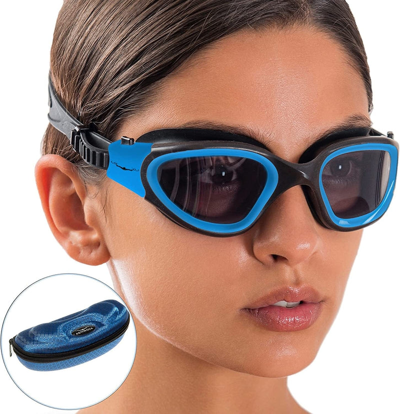 Aqtivaqua DX Swim Goggles Photochromic or Polarized Lenses // Swimming Workouts - Open Water // Indoor - Outdoor Line Sporting Goods > Outdoor Recreation > Boating & Water Sports > Swimming > Swim Goggles & Masks AqtivAqua Blue Goggles + Blue Case Polarized 