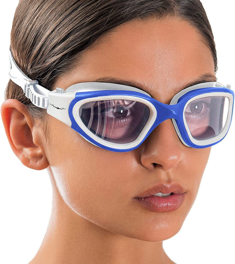 Aqtivaqua DX Swim Goggles Photochromic or Polarized Lenses // Swimming Workouts - Open Water // Indoor - Outdoor Line Sporting Goods > Outdoor Recreation > Boating & Water Sports > Swimming > Swim Goggles & Masks AqtivAqua White&blue Goggles + Blue Case Photochromic 