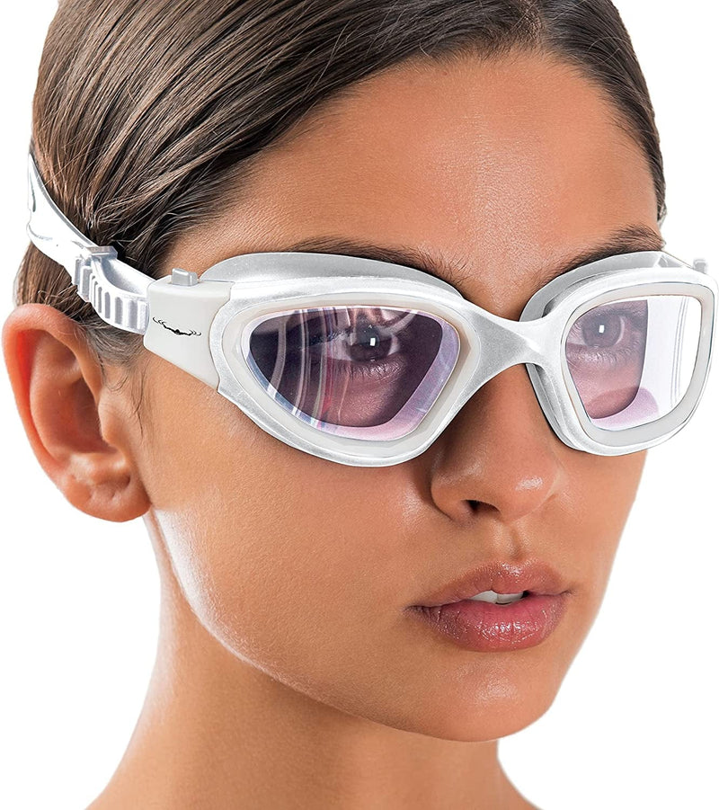 Aqtivaqua DX Swim Goggles Photochromic or Polarized Lenses // Swimming Workouts - Open Water // Indoor - Outdoor Line Sporting Goods > Outdoor Recreation > Boating & Water Sports > Swimming > Swim Goggles & Masks AqtivAqua All White Goggles + Silver Case Photochromic 